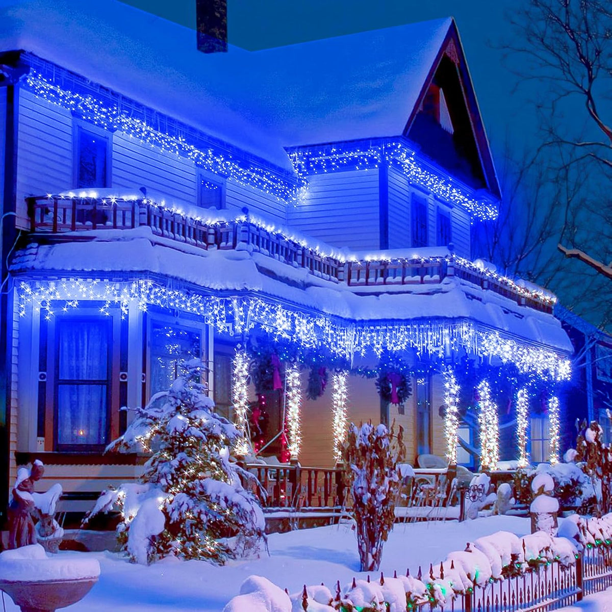 Icicle Christmas Lights Outdoor, 16.5FT 200 LED Icicle Lights for Outside with 8 Modes Waterproof, Connectable Curtain String Light for Indoor Bedroom Home Eaves Party Wedding Decorations, Blue