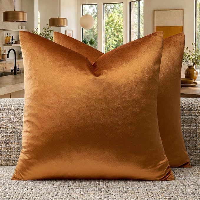 GIGIZAZA Orange Velvet Pillow Covers 16x16 Decorative Pillows Pack of 2 | Throw by GIGIZAZAFocusingonhomedecoration