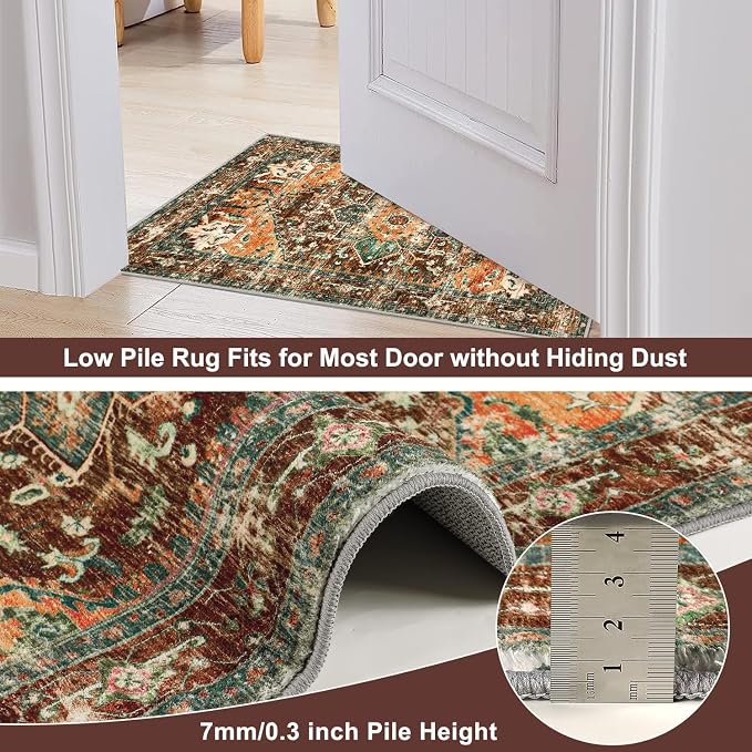 Yamaziot Washable Runner Rug, 3x8 Non-Slip Boho Vintage Hallway Kitchen Rug | - Image 3