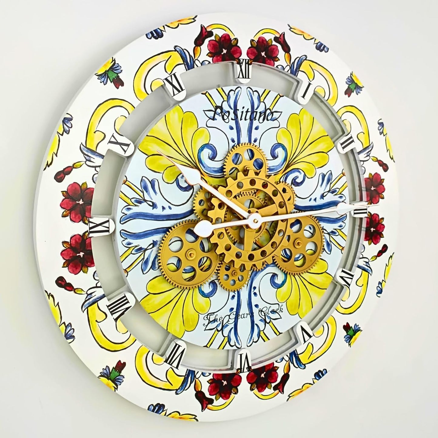 The Gears Clock Wall Clock Italy Collection with Moving Gears (Positano, 24 inch Round)