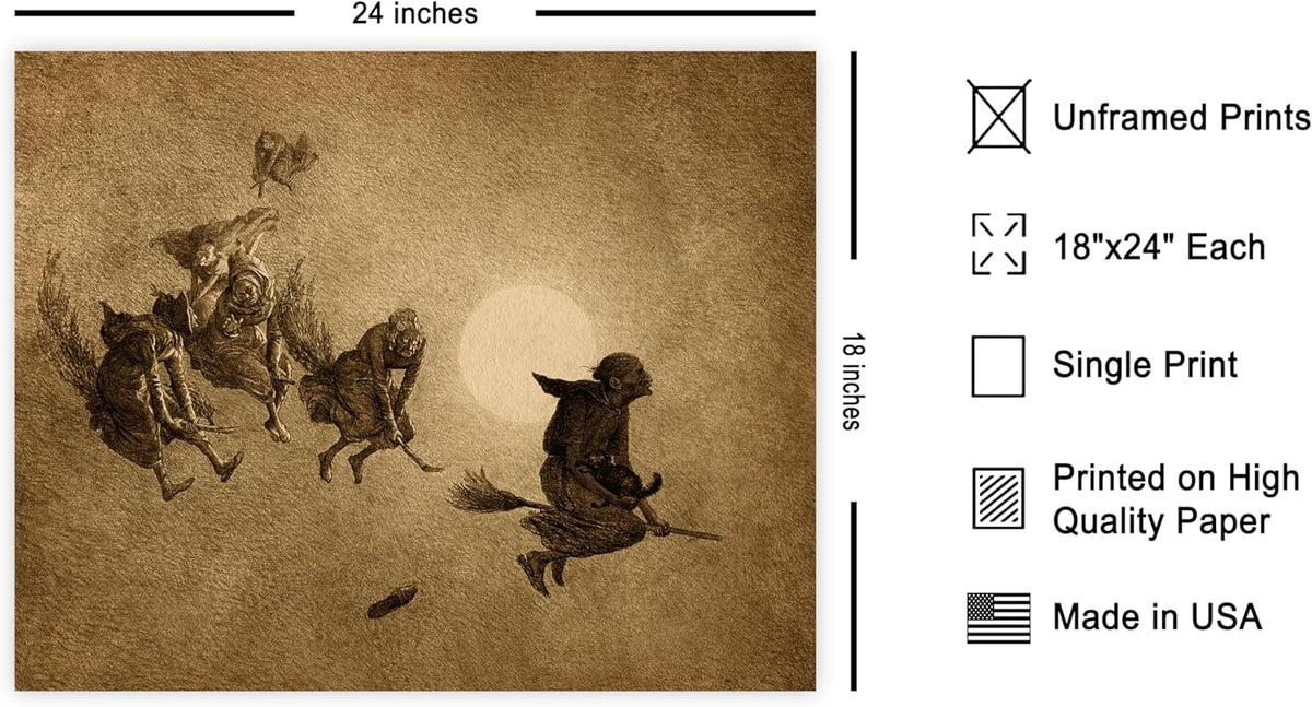 Poster Master Vintage William Holbrook Beard Poster - Retro Occult Print - Gift for Gothic, Horror Fan - The Witches Ride, Pagan, Goth, Magic - Wall Decor for Bedroom, Dorm, 18x24 Unframed Wall Art