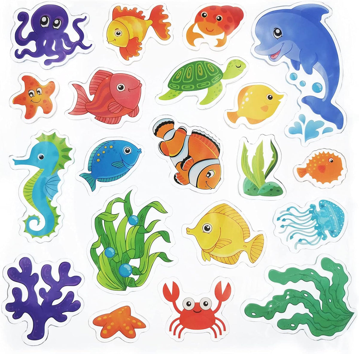 20 Pieces Sea Animals Thick Gel Clings Ocean Window Gel Clings Decals Stickers for Toddlers Kids Adults Home Airplane Classroom Nursery Sea Animals Party Supplies Decoration Removable and Reusable