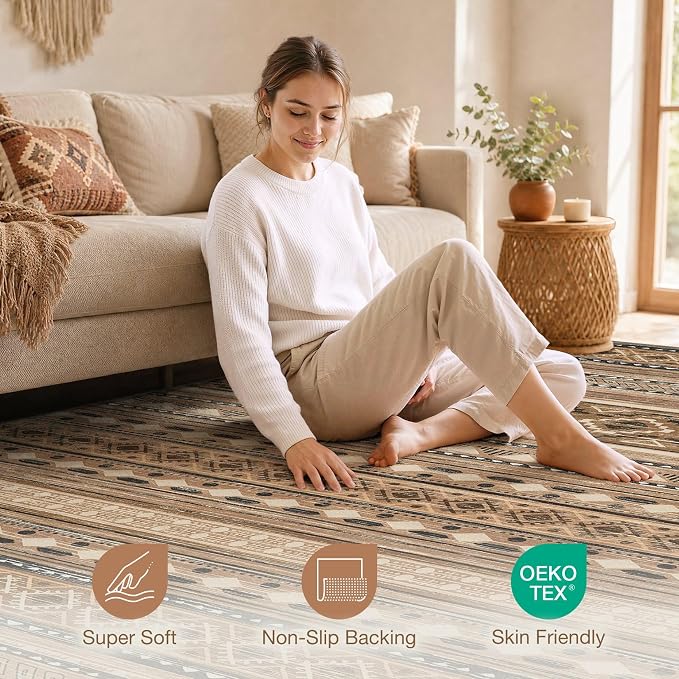 cotiled 6x9 Washable Area Rugs Living Room: Soft Lightweight Boho Rug | Stain - Image 4