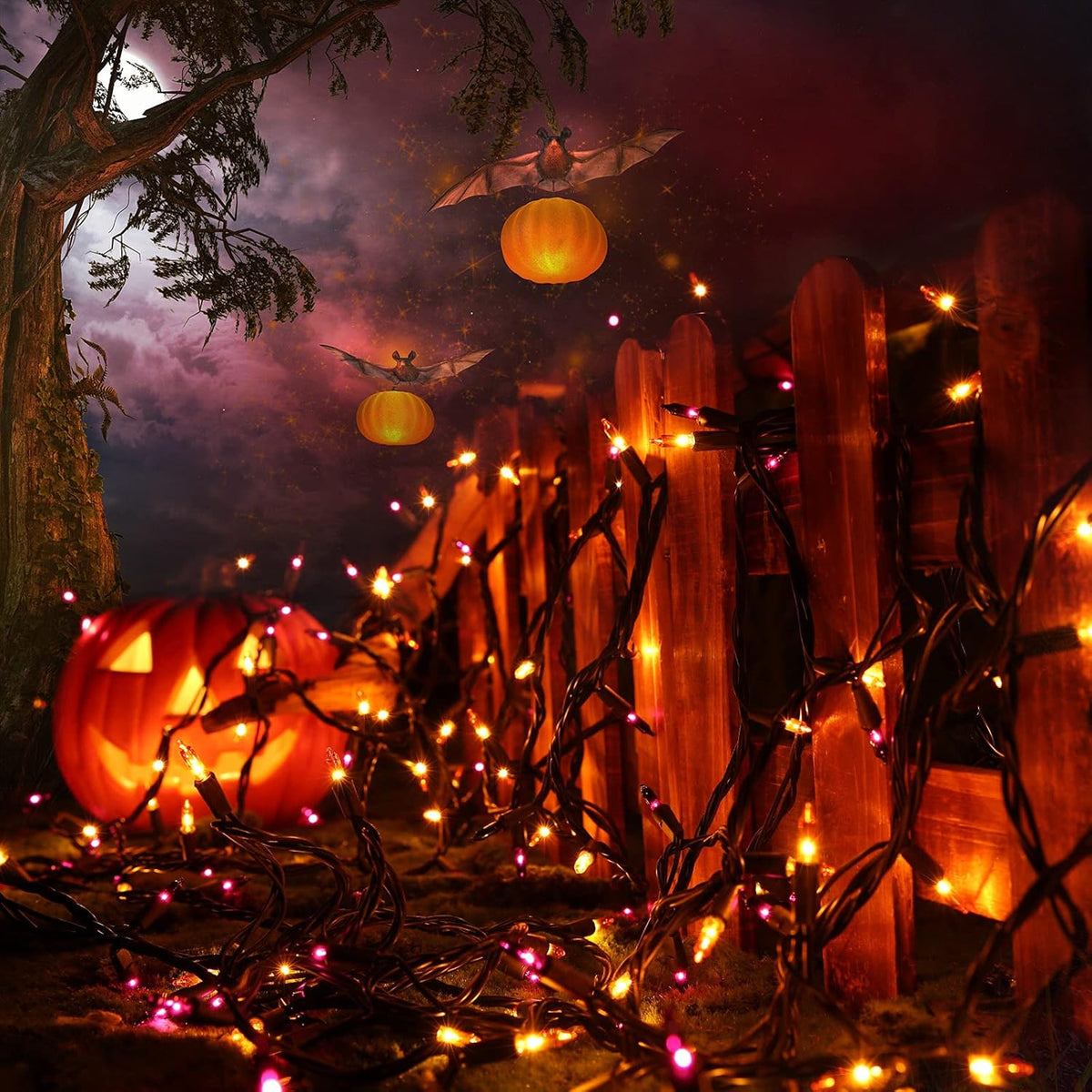 Toodour Orange & Purple Halloween Lights, 12.5ft 50 Count Incandescent Halloween String Lights, UL Certified Connectable Mini Bulbs String Lights for Outdoor, Indoor, Garden, Porch, Party, Home Decor