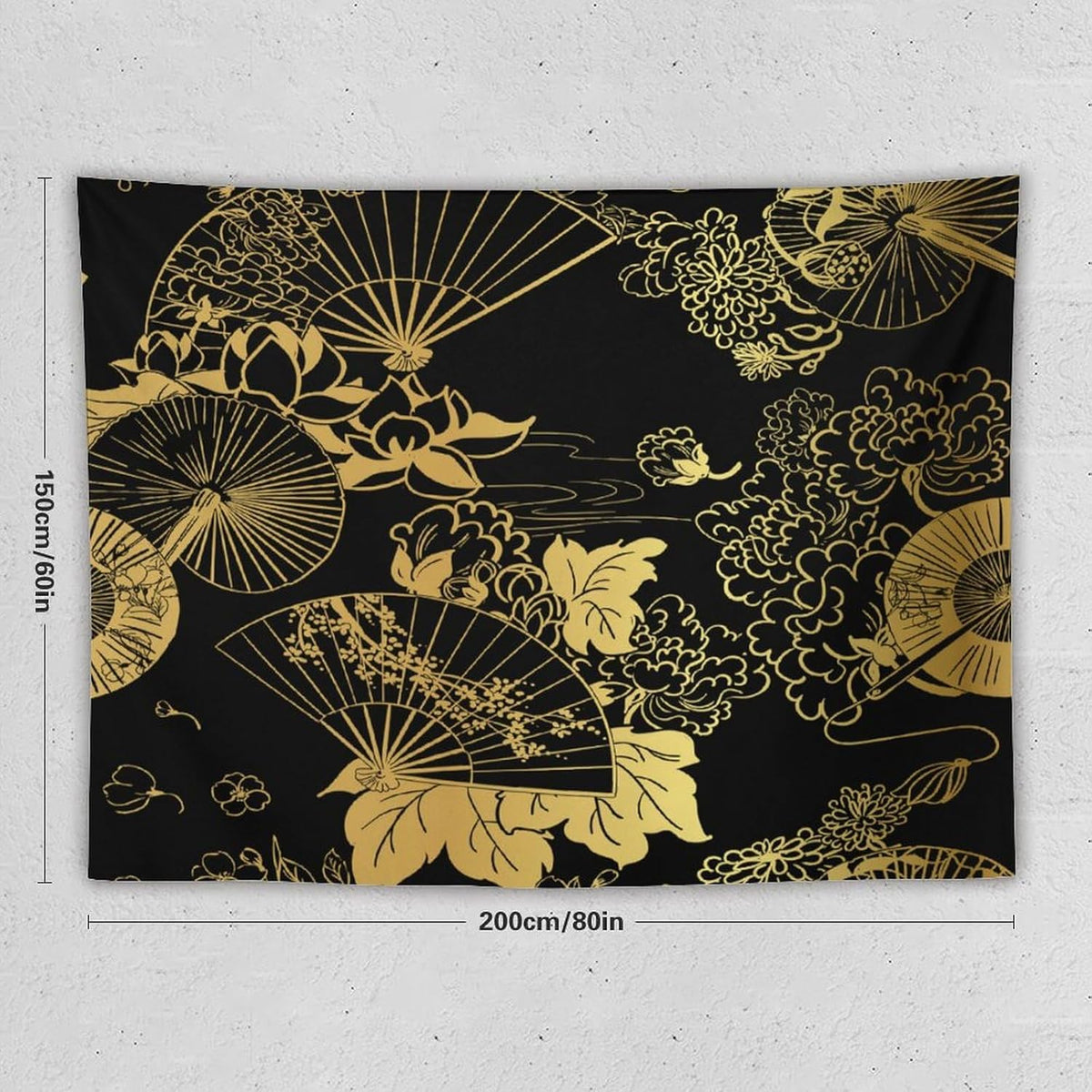HZOHNAGO Japanese Tapestry Gold Flowers Umbrella Fan Pattern Printed Wall Tapestry Painting Wall Hanging for Bedroom Living Room Dorm 80" W x 60" H