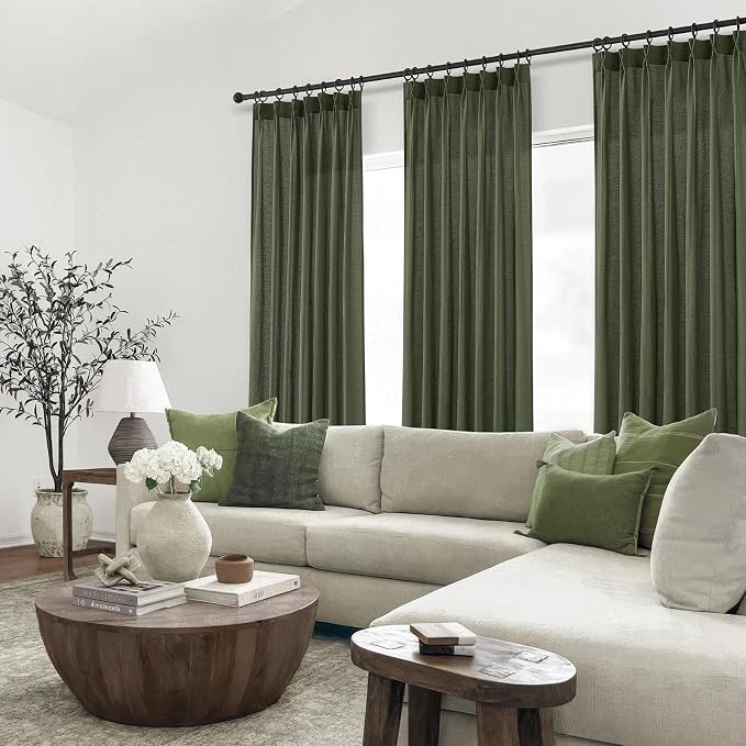 Topfinel Olive Green Pinch Pleated Linen Curtains 84 Inch Length 2 Panels - Image 8