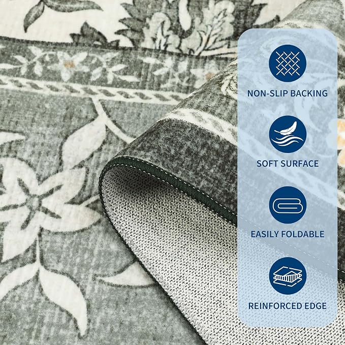GarveeHome Provence Fog Gray Botanical Grove 4ft Round Rug, Small Circle - Image 6