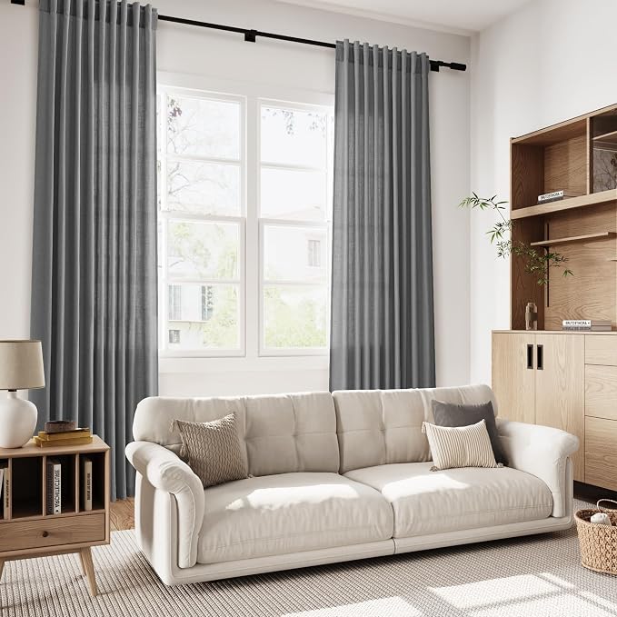 Blazer Grey Curtain Linen Blend Light Filtering Back Tab Curtains 96 Inches Long - Image 7