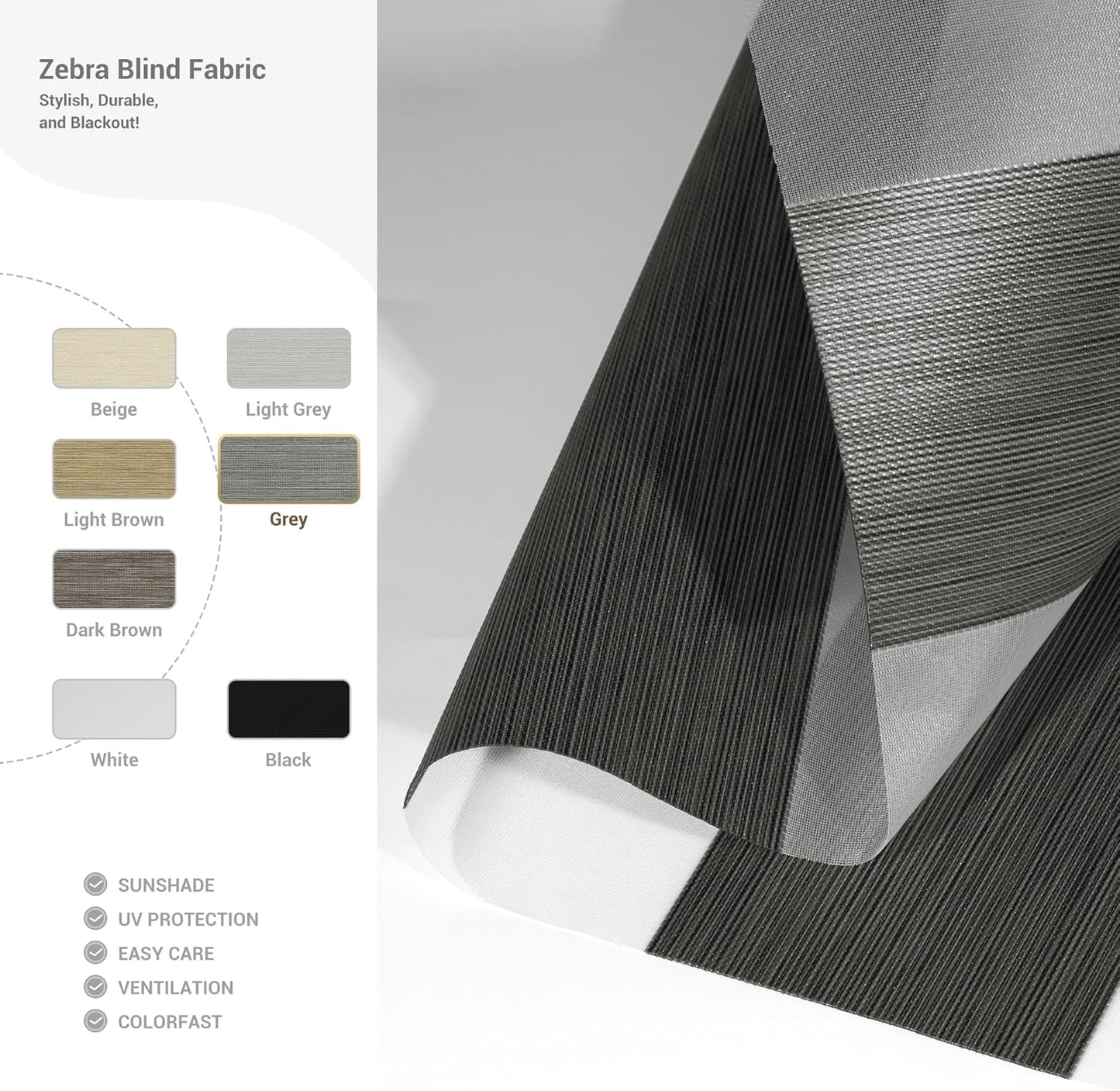 Cordless Zebra Blinds for Windows, Blackout Interior Blinds,Easy to Install,UV Protection,for Offices and Home,Custom Roller Shades, Mousse Grey,83" W x 72" H
