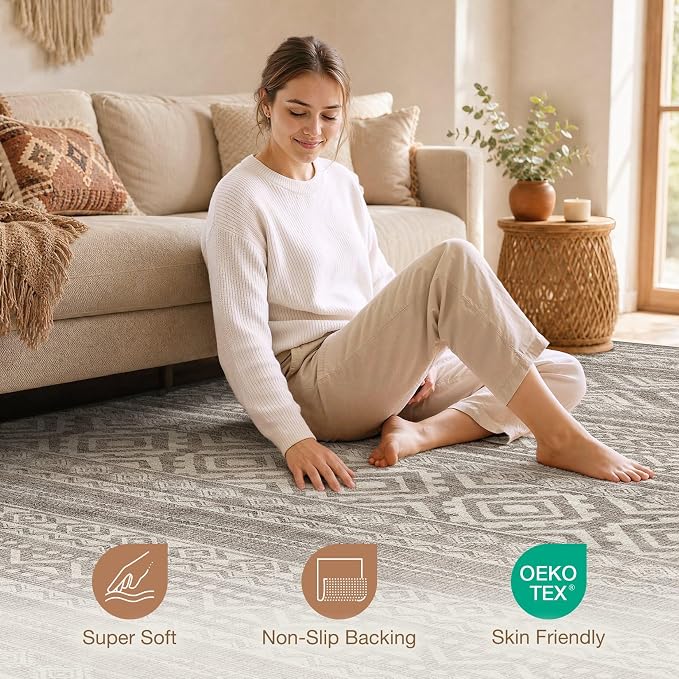 cotiled Boho 7x9 Area Rug for Living Room: Large Moroccan Washable Rug | Solve - Image 2