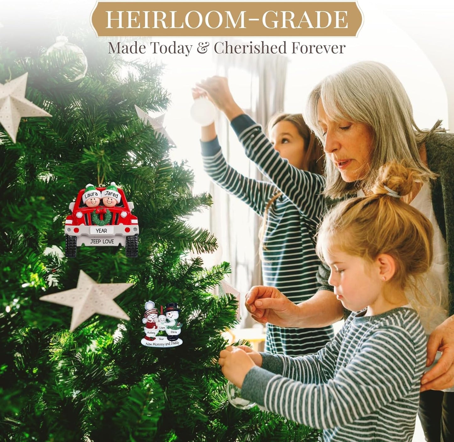 Personalized Family of 3 with Dog Ornament 2025 | Free 24h Customization | Christmas Ornaments for Tree | Custom Gift Wrapped Pet Keepsake for Dog-Lovers