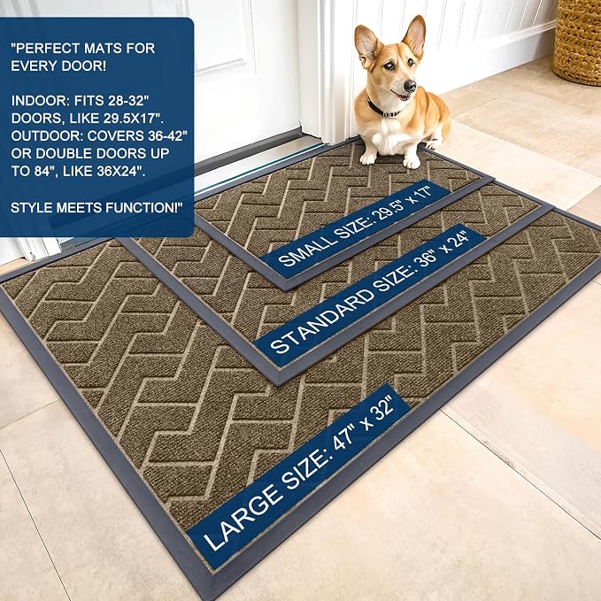 OLANLY Front Door Mat Outside 71x47, All-Season Absorbent Rubber Doormat | Brown - Image 2