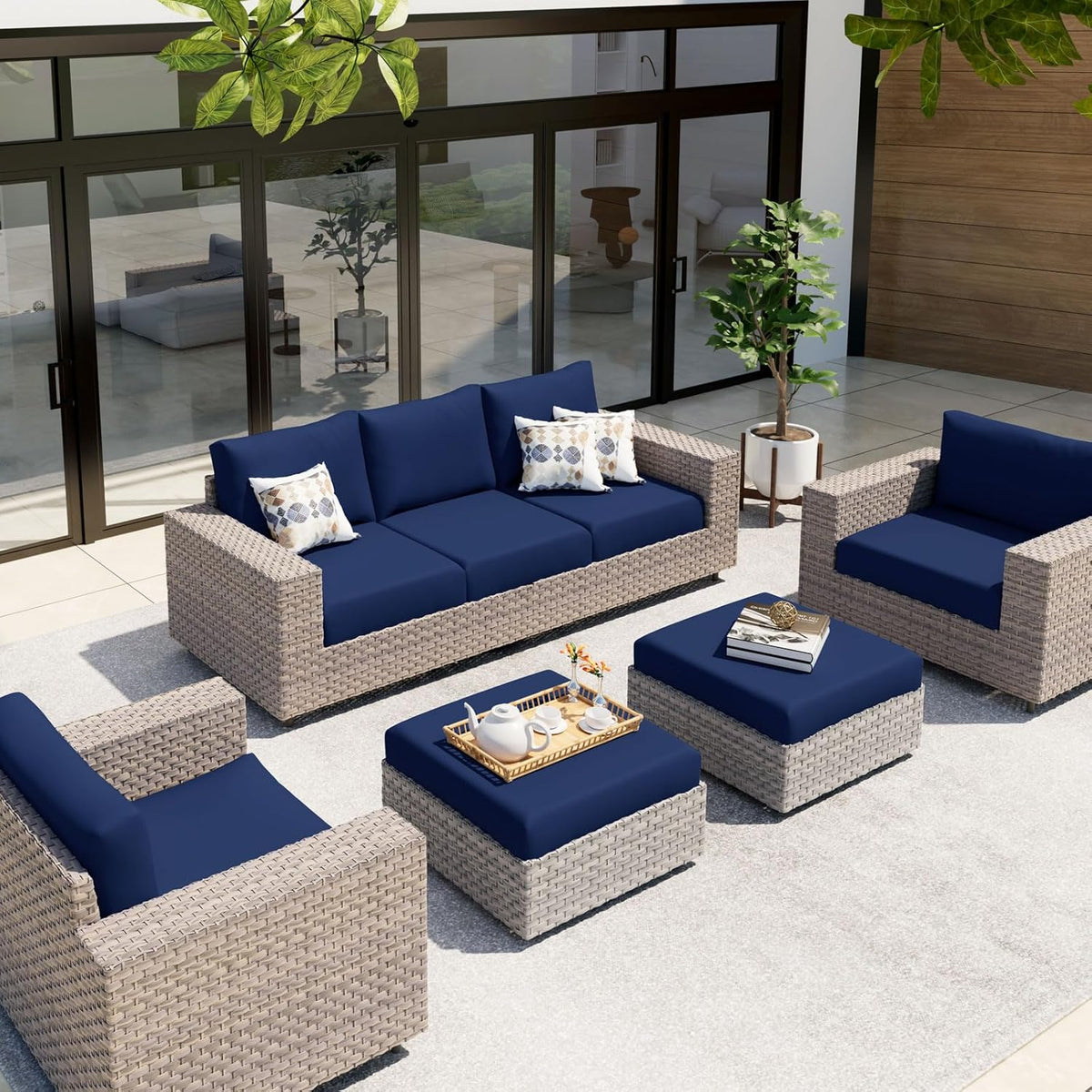 hyha Waterproof Couch Cushion Covers, Stretch Sofa Couch Seat Slipcover for Dog Washable, Non-Slip Waterproof Outdoor Cushion Covers for Patio Furniture Replacement (3 Pieces, Navy)