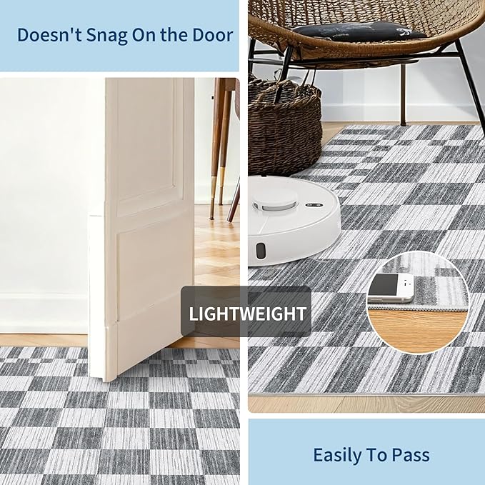 GarveeHome Grey Checkered Rug 6x9 Area Rugs Living Room Checkerboard Rug | - Image 7