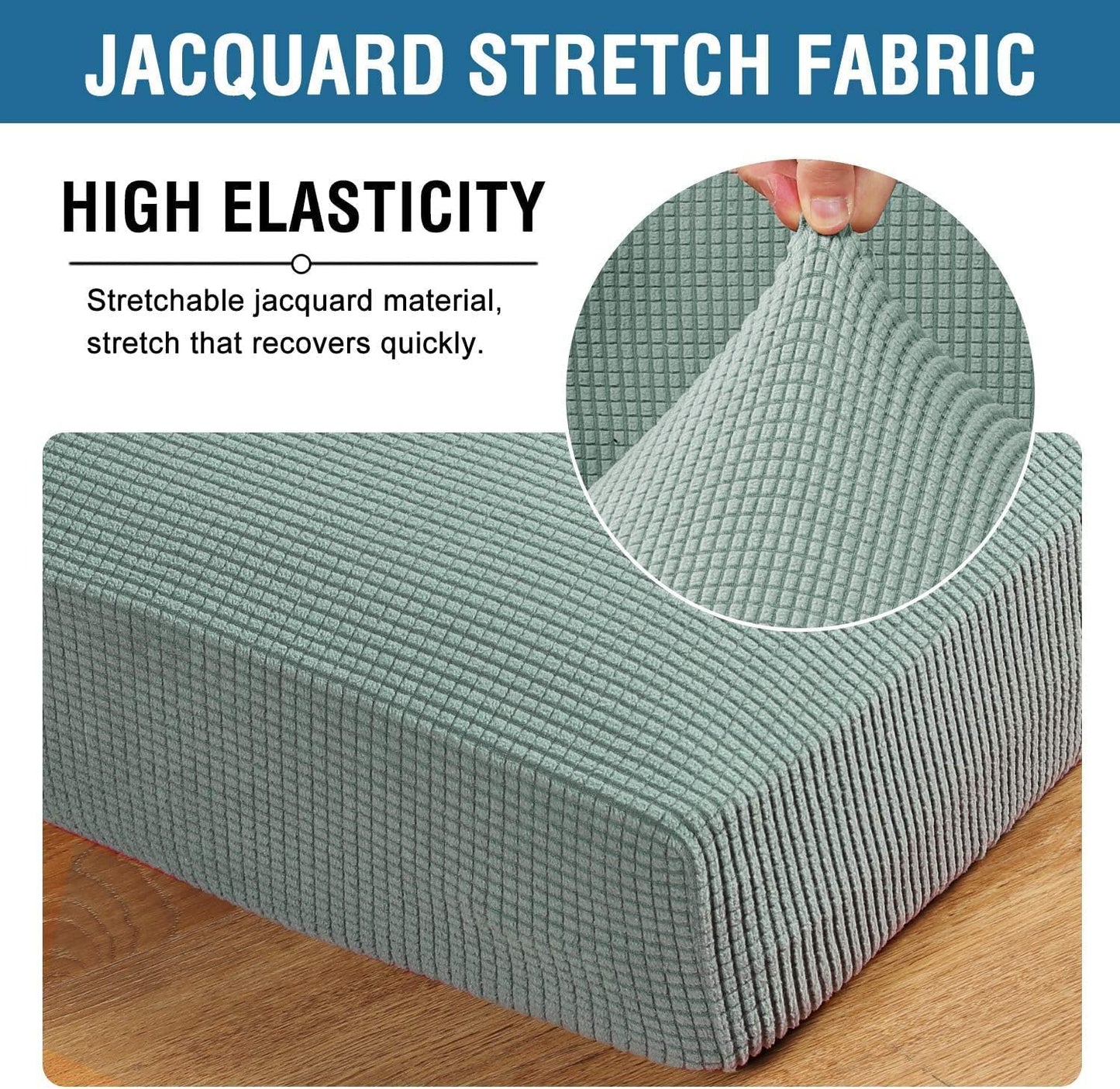 H.VERSAILTEX Super Stretch Individual Seat Cushion Covers Sofa Covers Couch Cushion Covers Slipcover Sets Thick Jacquard Textured Twill Fabric (1 Piece Loveseat Cushion Cover, Sage)