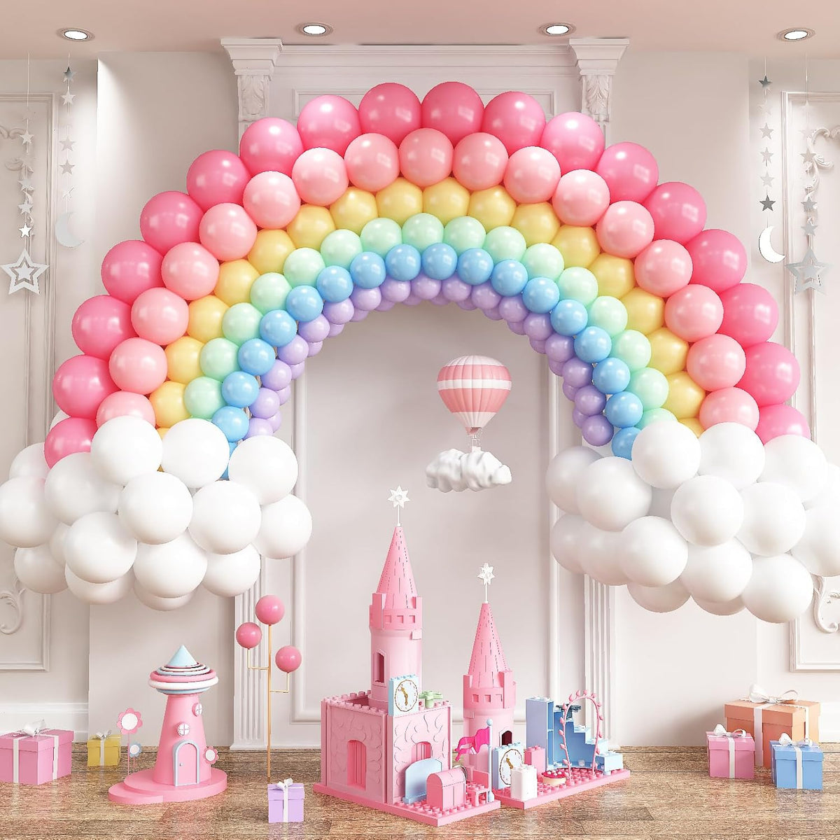 Rainbow Linking Balloons, 130PCS Colorful Quick Link Balloons Assorted, Multicolor Connecting Balloon Arch Kit for Kids Girls Baby Shower Easter Rainbow Unicorn Theme Birthday Party Decorations