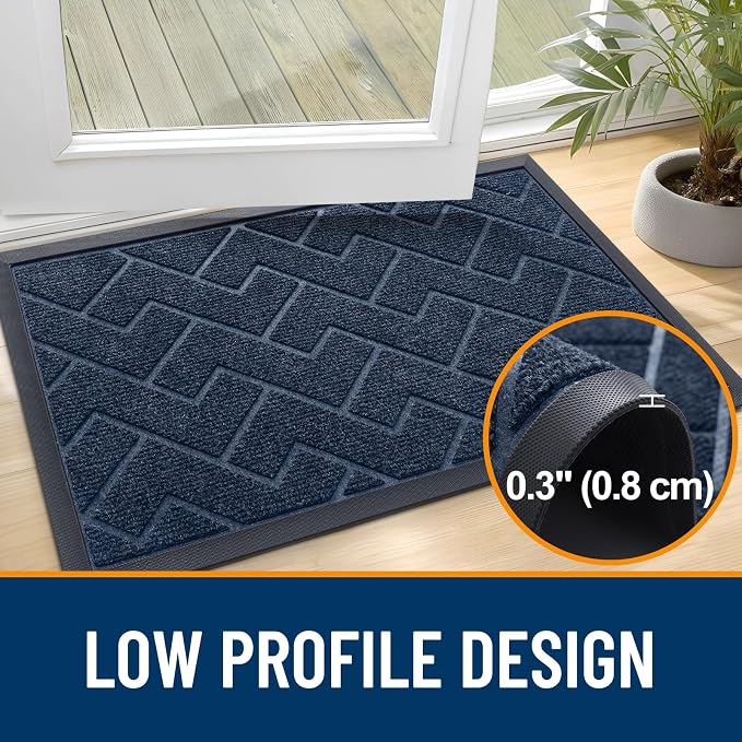 OLANLY Front Door Mat Outside 71x47, All-Season Absorbent Rubber Doormat | Blue - Image 4