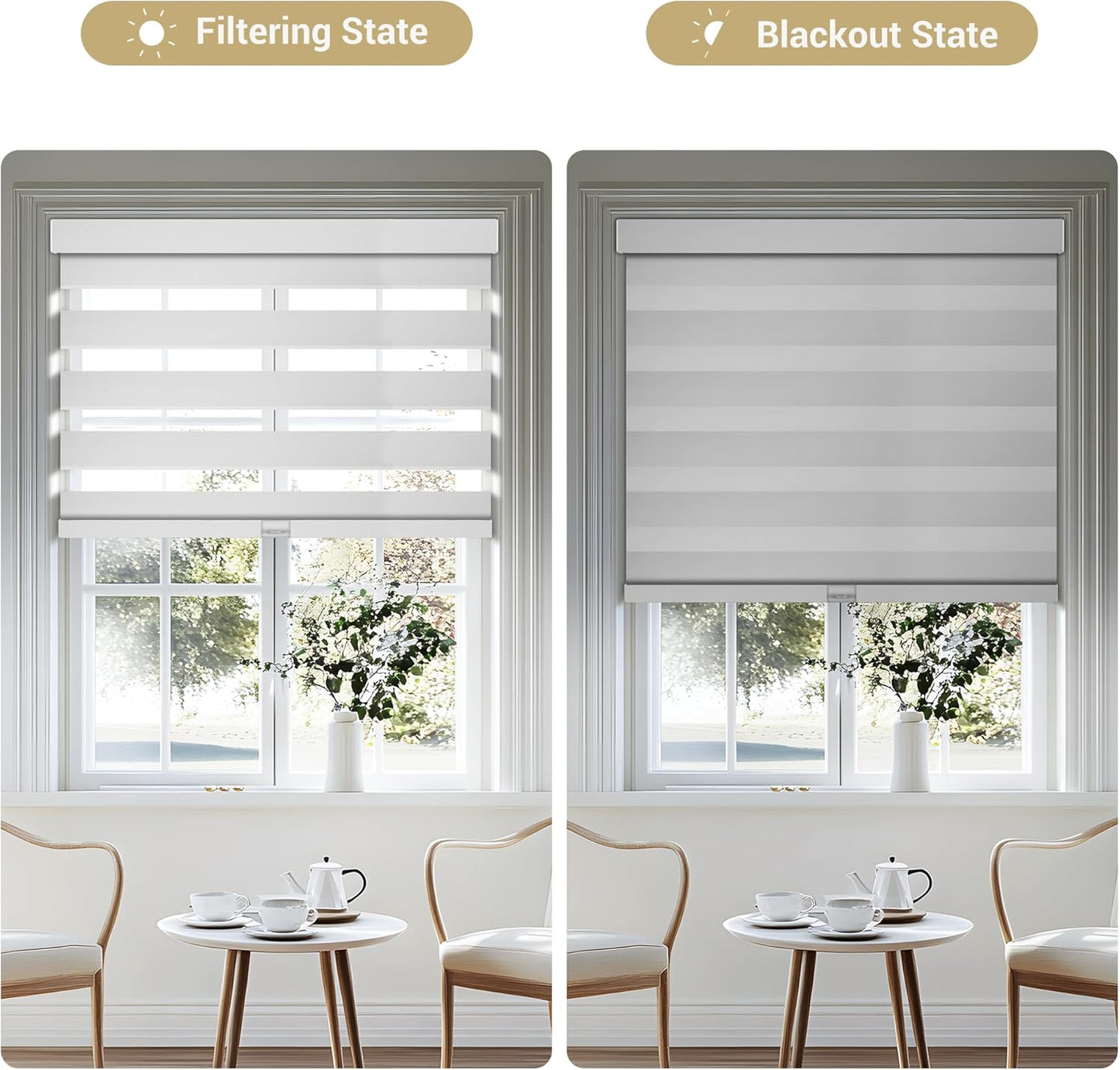 Cordless Zebra Blinds for Windows, Blackout Interior Blinds,Easy to Install,UV Protection,for Offices and Home,Custom Roller Shades, Solid White, 62" W x 48" H