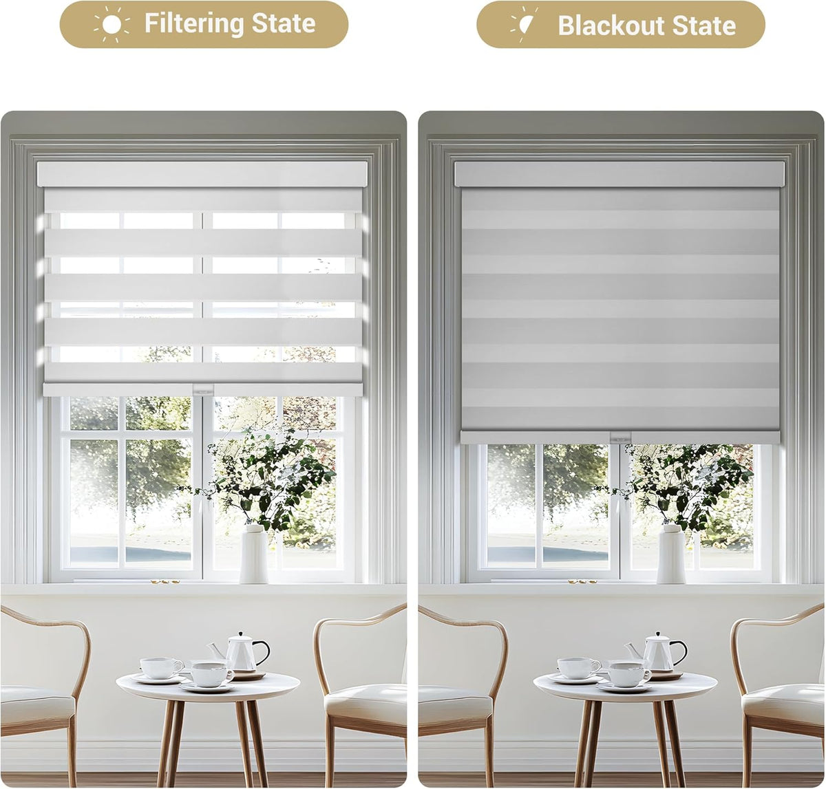 Cordless Zebra Blinds for Windows, Blackout Interior Blinds,Easy to Install,UV Protection,for Offices and Home,Custom Roller Shades, Solid White, 60" W x 36" H