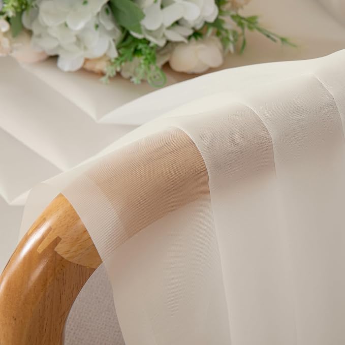 Chyhomenyc Cream Sheer Curtains 54 Inch Long 2 Panels, Short Voile Sheer Drapes - Image 7