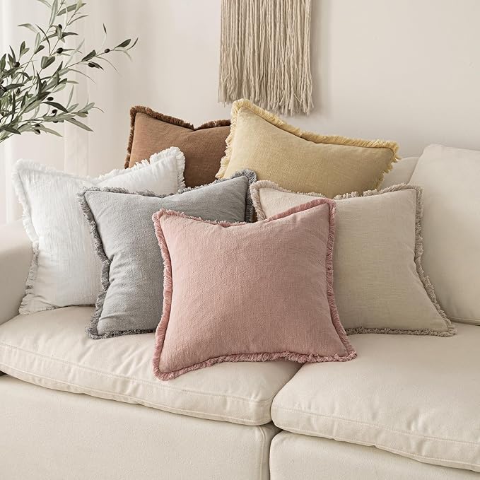 MIULEE Boho Linen Fringe Decorative Euro Throw Pillow Covers White 24x24 | Set - Image 6