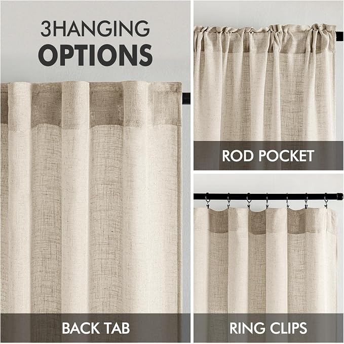 MIULEE Beige Linen Curtains 52x96 Inch 2 Panels - Image 3