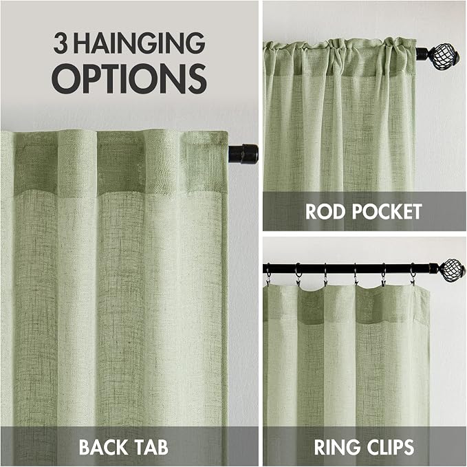 MIULEE Sage Green Linen Curtains 120 Inches Long - Image 3