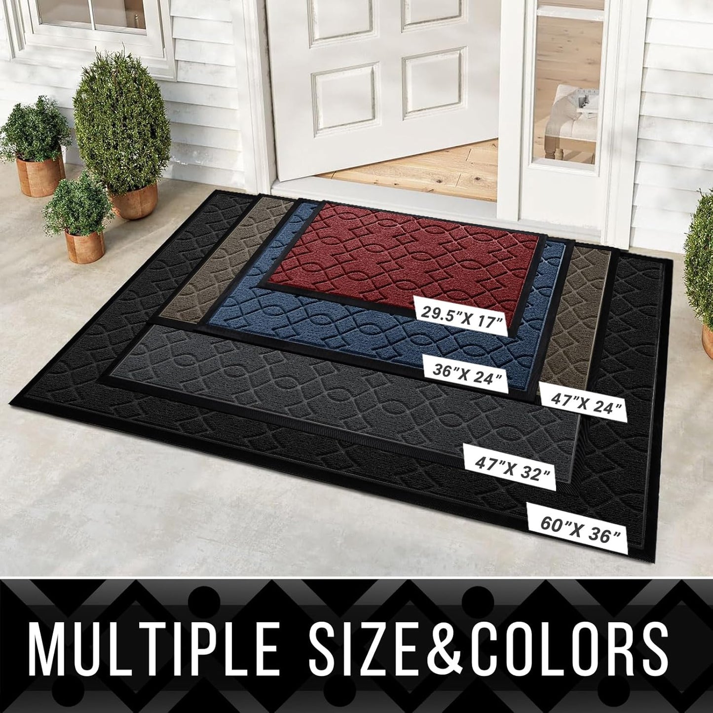 Yimobra Front Door Mat, Waterproof All-Weather Welcome Matt Outdoor Indoor, Non-Slip Low Profile Outdoor Mats for Front Door Outside Entrance, Patio Porch Entryway Mat, 29.5x17, Black Grey