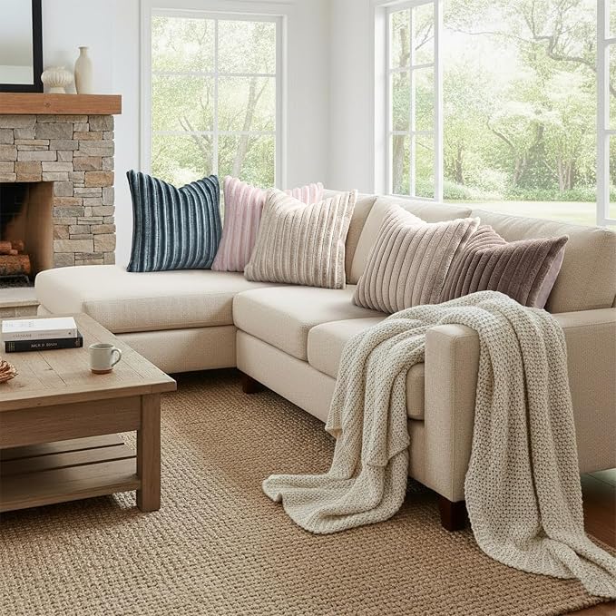 decorUhome Fall Faux Fur Throw Pillow Covers 20x20 Set of 2 Tan | Decorative - Image 7