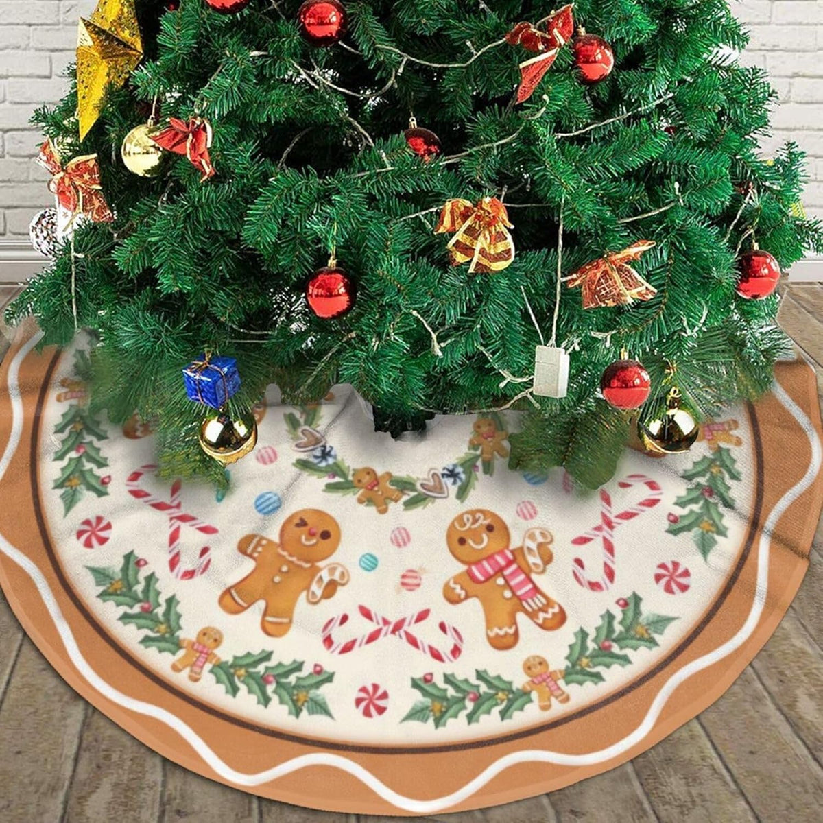 Christmas Tree Skirt,Gingerbread Xmas Tree Skirt Rustic Farmhouse Tree Skirt for Christmas Decor Xmas Holiday Home Party Decorations30