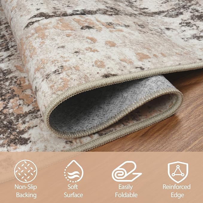 Aelenmu 10x14 Area Rugs for Living Room Washable Dining Room Brown Beige | - Image 3