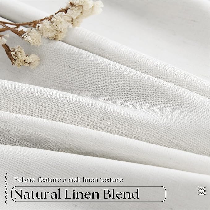 Linen Blackout Curtains 108 Inch Long 2 Panels Pinch Pleated Beige White | - Image 5
