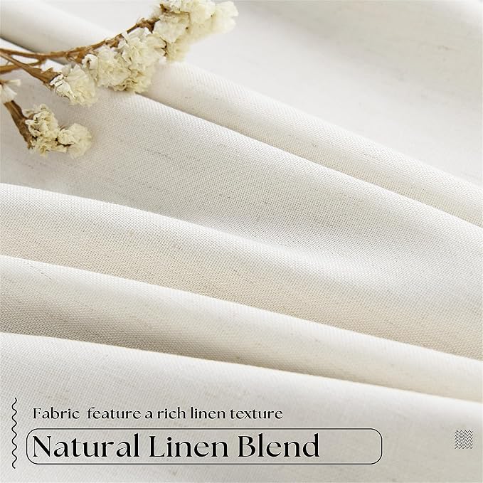 Blackout Linen Curtains 126 Inches Long Pinch Pleated 2 Panels Natural | - Image 5