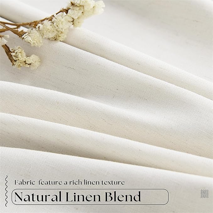 Cream Pleated 100% Blackout Linen Short 45 Inch Curtains 2 Layers Natural | - Image 5