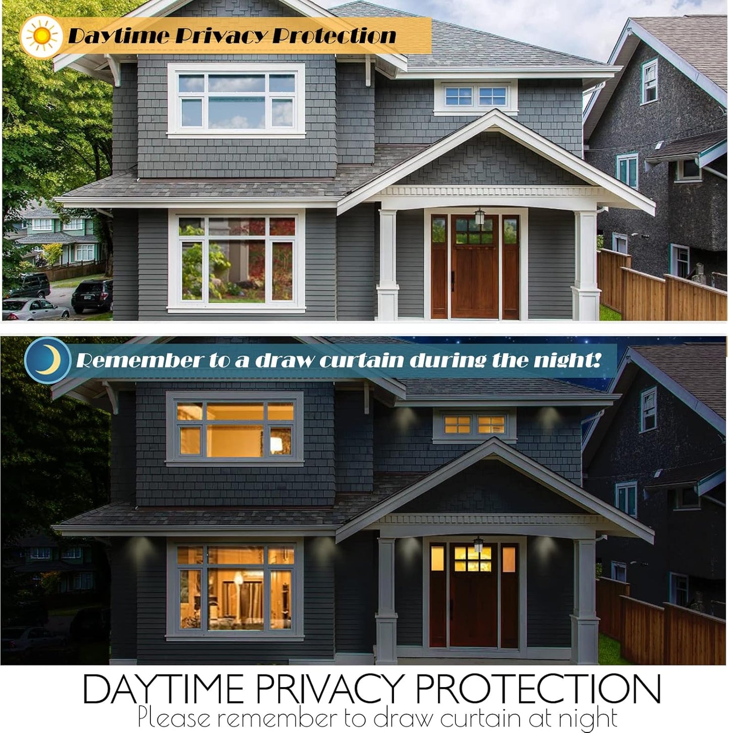 HIDBEA One Way Privacy Window Film, Daytime Mirror Reflective Heat Control UV Sun Blocking Non-Adhesive Static Cling Window Tint for Home and Office(Black-Silver, 41.3 Inch x 19.6 Feet)