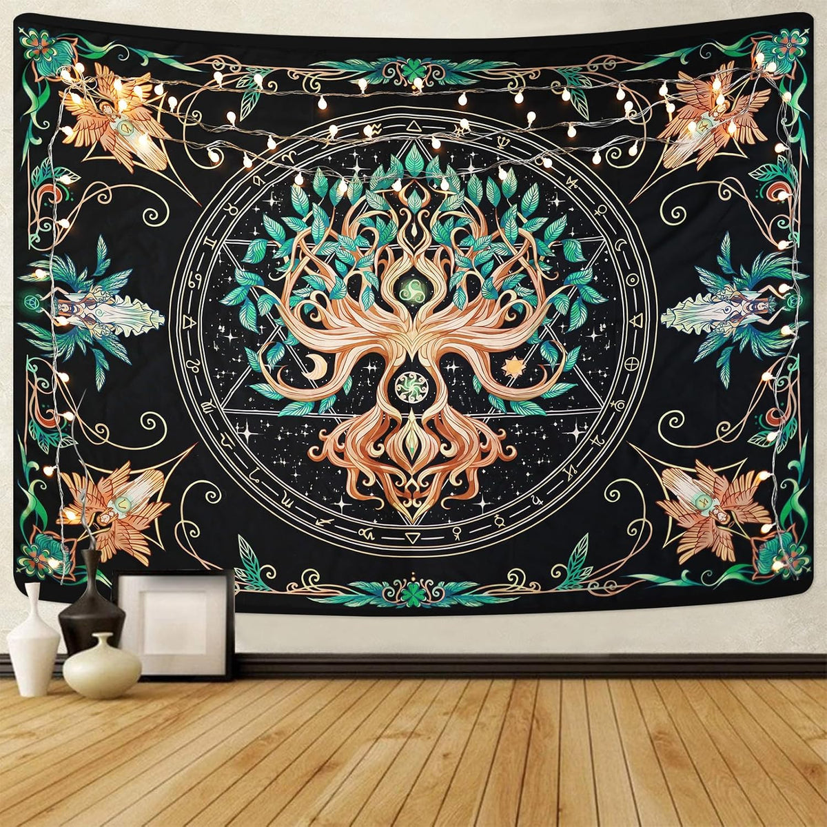 Tree of Life Tapestry - Natural Hippie Wall Hanging, UV Resistant, Machine Washable, Lightweight, Psychedelic Witchcraft Bedroom Decor for Bedroom, Living Room, Yoga Room - 60x44 Inch