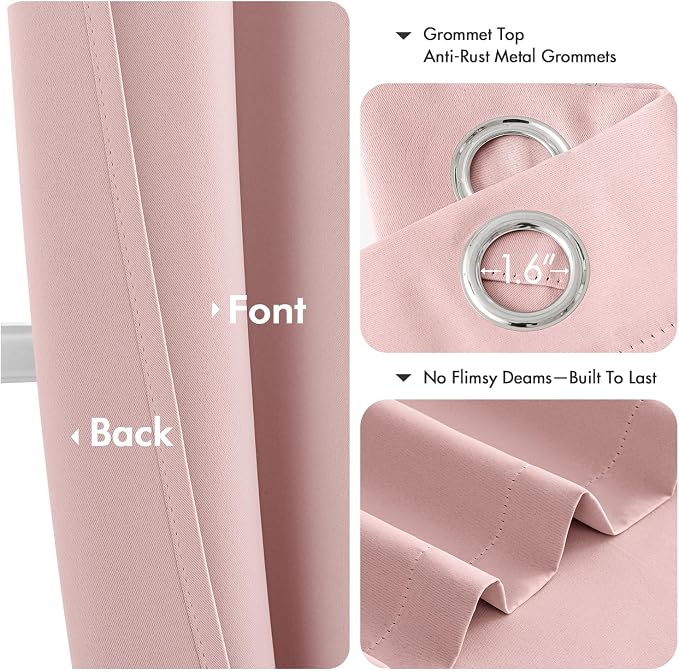 MIULEE Blackout Curtains for Bedroom 2 Panels 40 x 80 Inch Long Pink | Thermal - Image 4