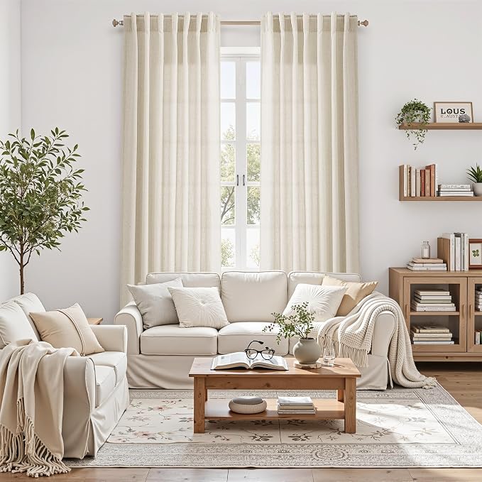 108 Inch Long Curtains for Living Room Birch Beige Linen Modern Farmhouse Decor - Image 6