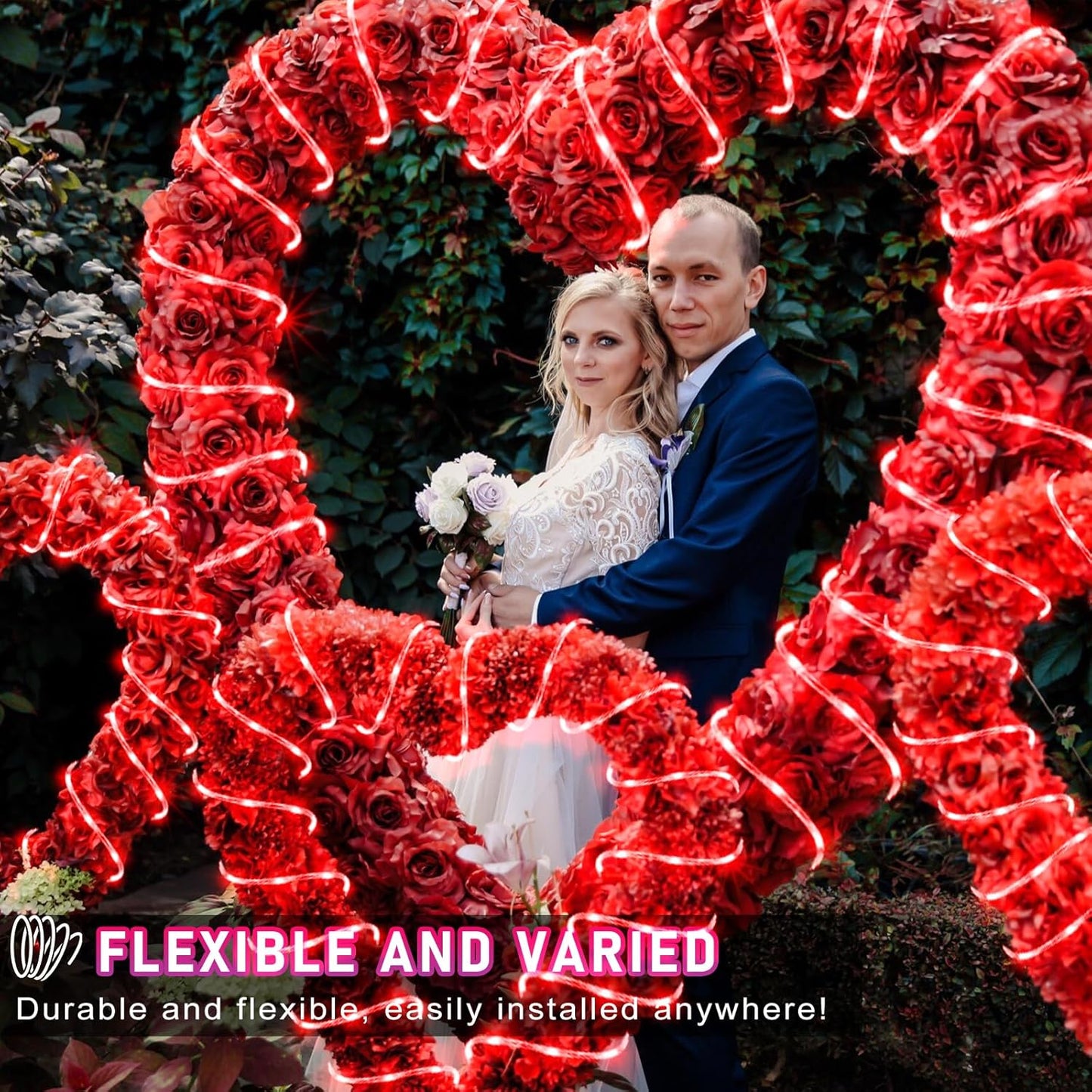 Rope Lights Outdoor, 66FT 200 LED Rope Lights for Indoor with Waterproof 8 Modes, Connectable Clear Tube Lights for Outside, Garden, Backyard, Patio, Deck, Pool, Tree Decorations - Red