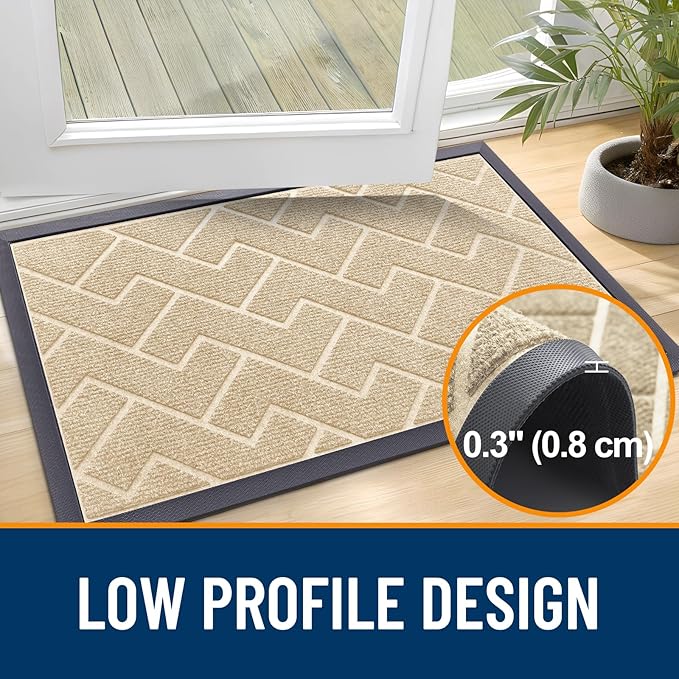 OLANLY Front Door Mat Outside 59x23, All-Season Absorbent Rubber Doormat | Beige - Image 4