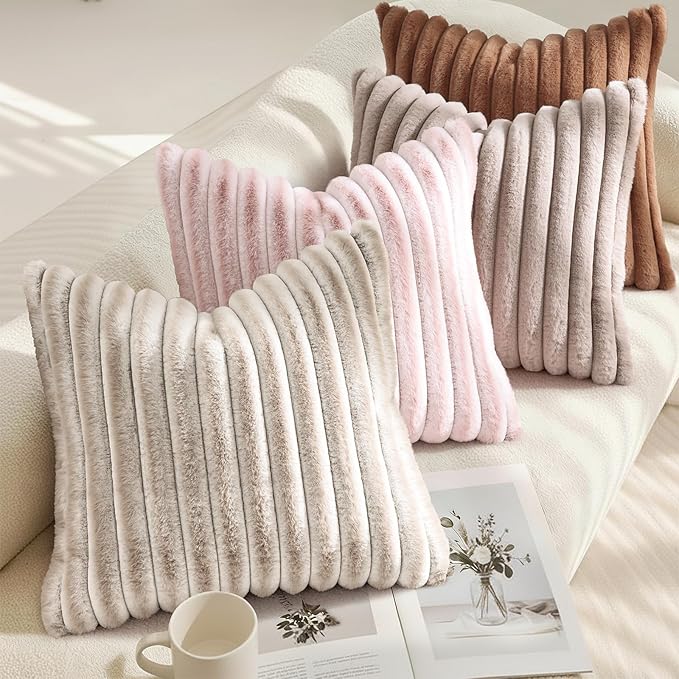 decorUhome Fall Faux Fur Throw Pillow Covers 22x22 Set of 2 Brown | Decorative - Image 4