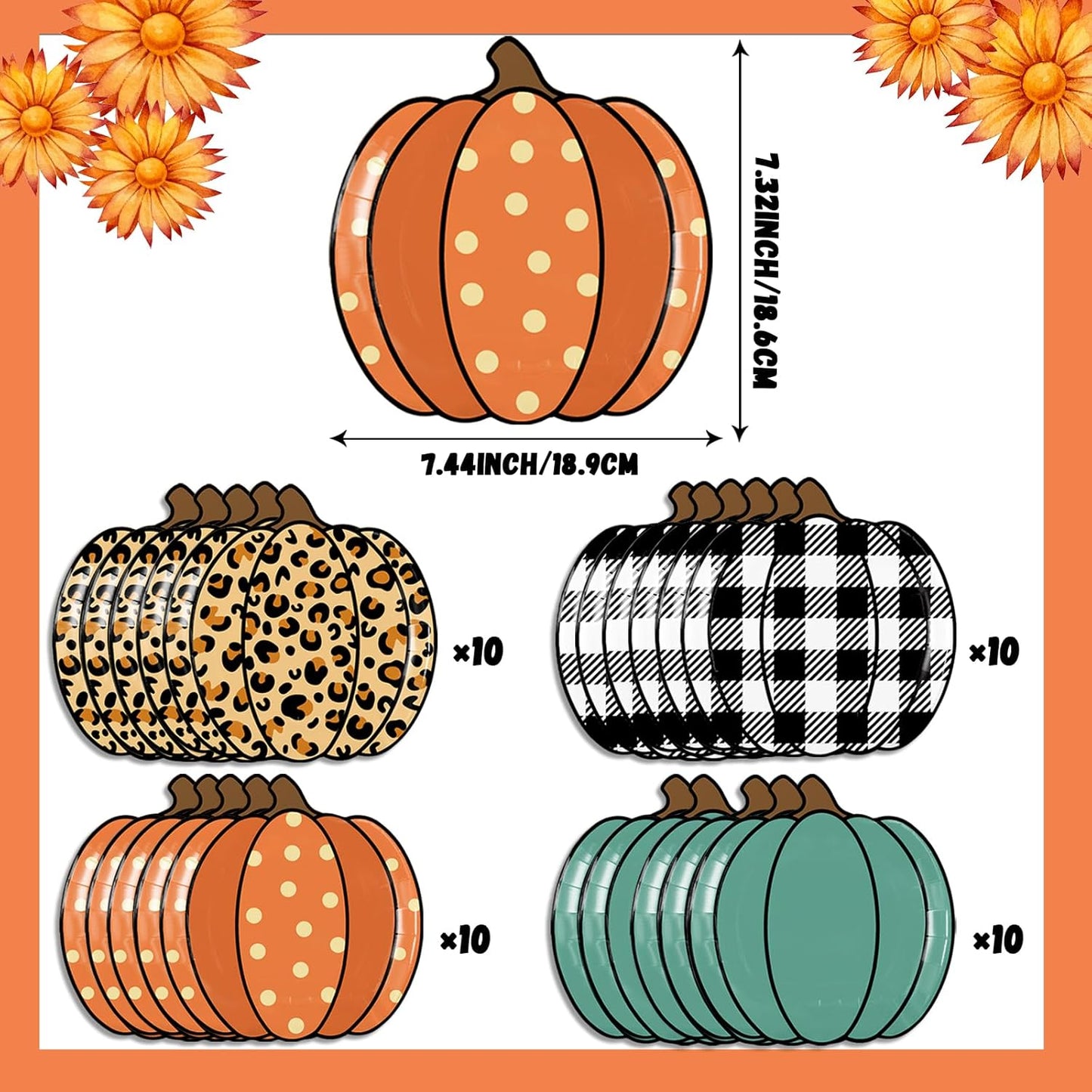 HAKOTI 40Pcs Fall Pumpkin Paper Plates - Thanksgiving Harvest Party Tableware Decoration Orange Pumpkin Shape Plates for Autumn, Halloween Holiday