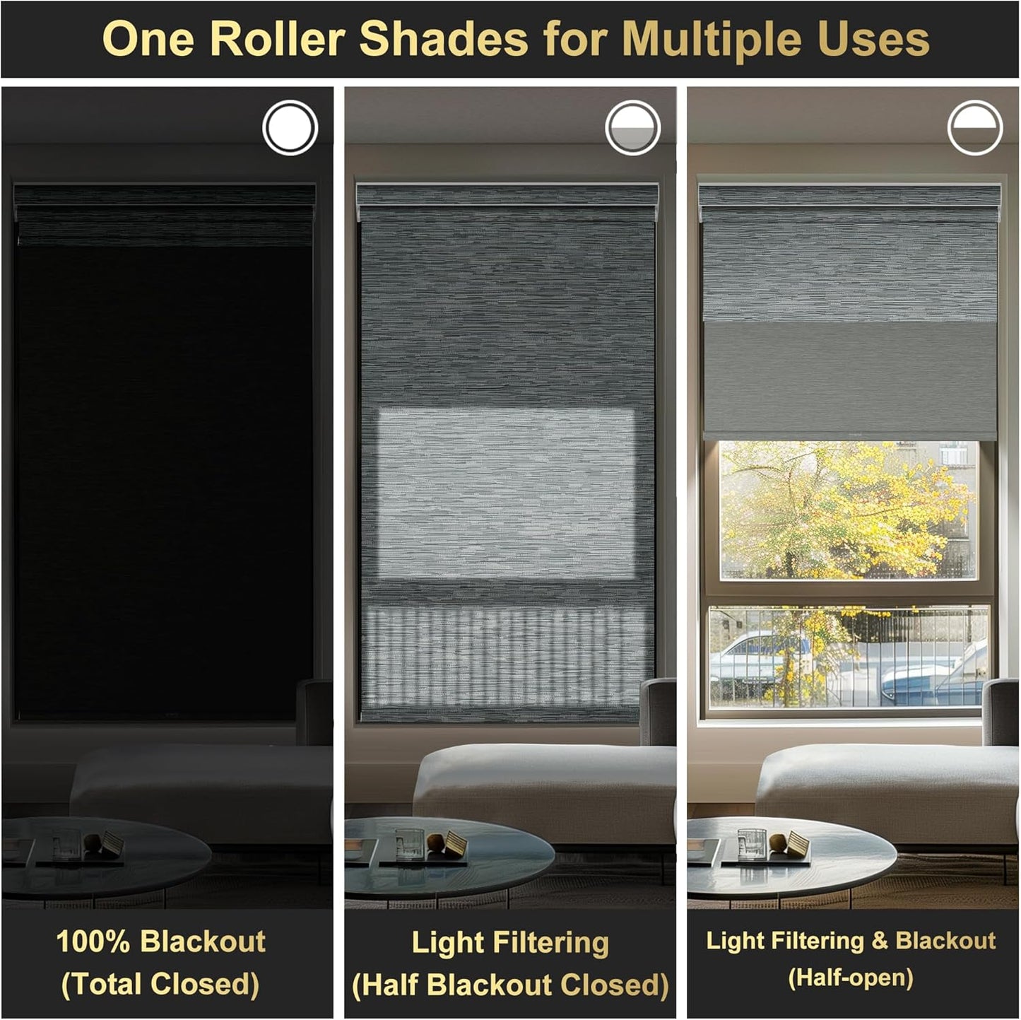 BERISSA Cordless Dual Roller Shades with Cassette Valance, Double Window Shades - Blackout and Light Filtering, Day and Night for Home Office Door. Striped Jacquard Grey. 23 W x 44" H