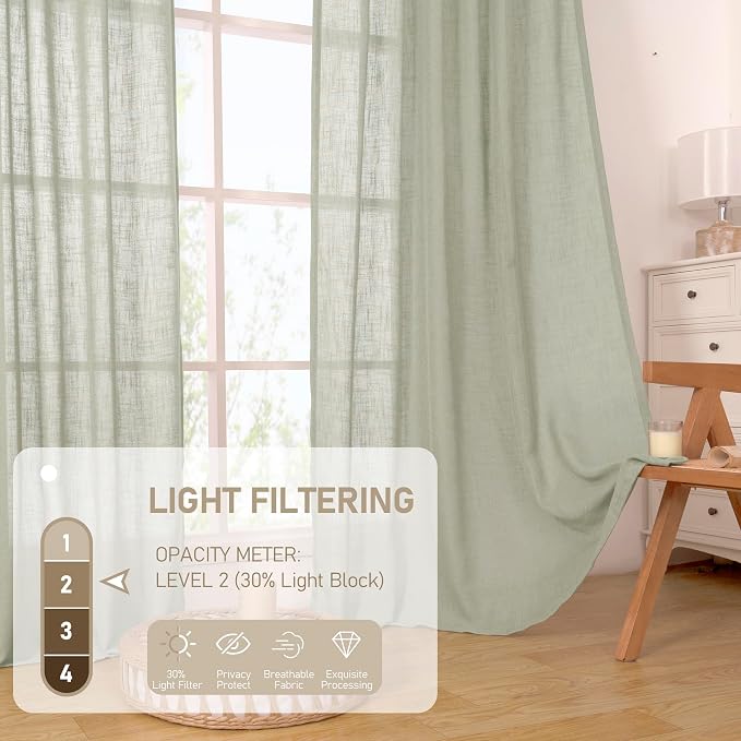 Light Filtering Linen Curtains 72 inches Long - Image 4