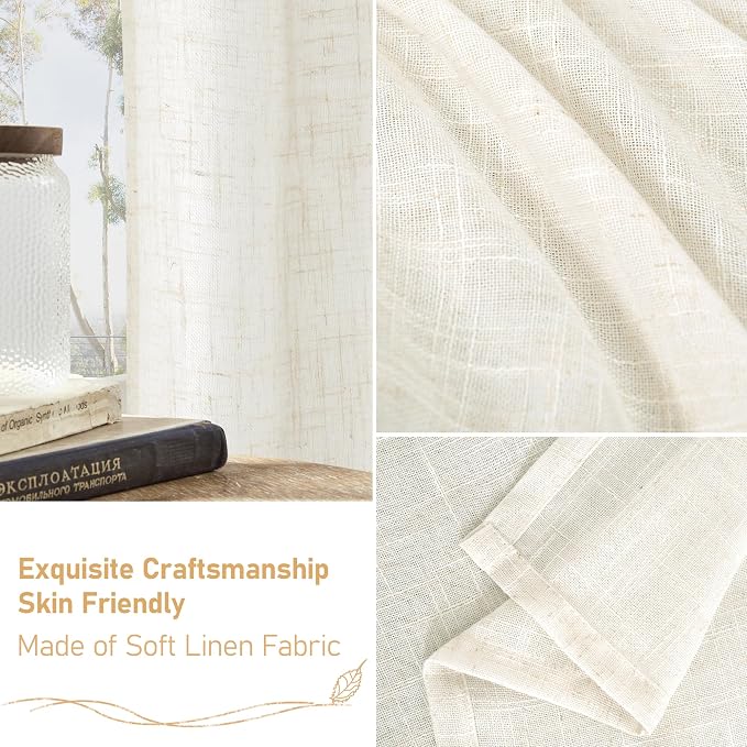 Cream Linen Semi Sheer Curtains 45 Inch - Image 6