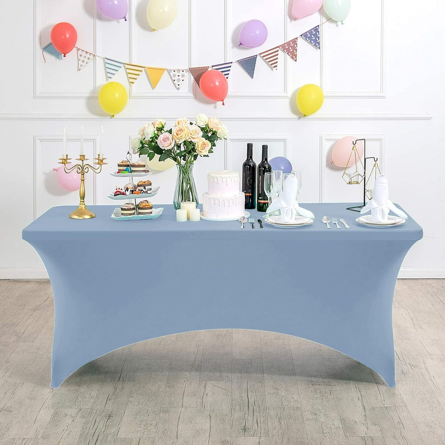 Spandex Table Cover for 4FT or 6ft or 8ft Table Universal Fitted Stretch Tablecloth for Party, Banquet, Wedding and Events-Dusty Blue