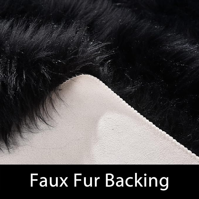 Latepis Black Faux Fur 4x6 Area Rug Tapetes para Sala - Image 7