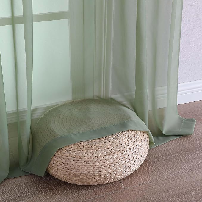 Sheer Sage Green Curtains 108 Inches Long 2 Panels Set, 59 Inch Extra Wide - Image 6