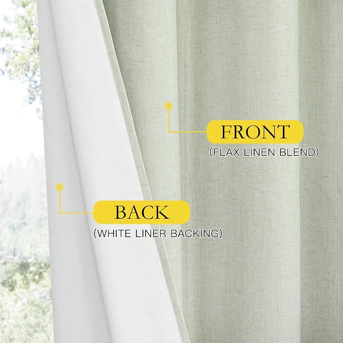NICETOWN Sage Green High-End Thermal Flax Linen Curtains, Full Blackout Privacy - Image 5