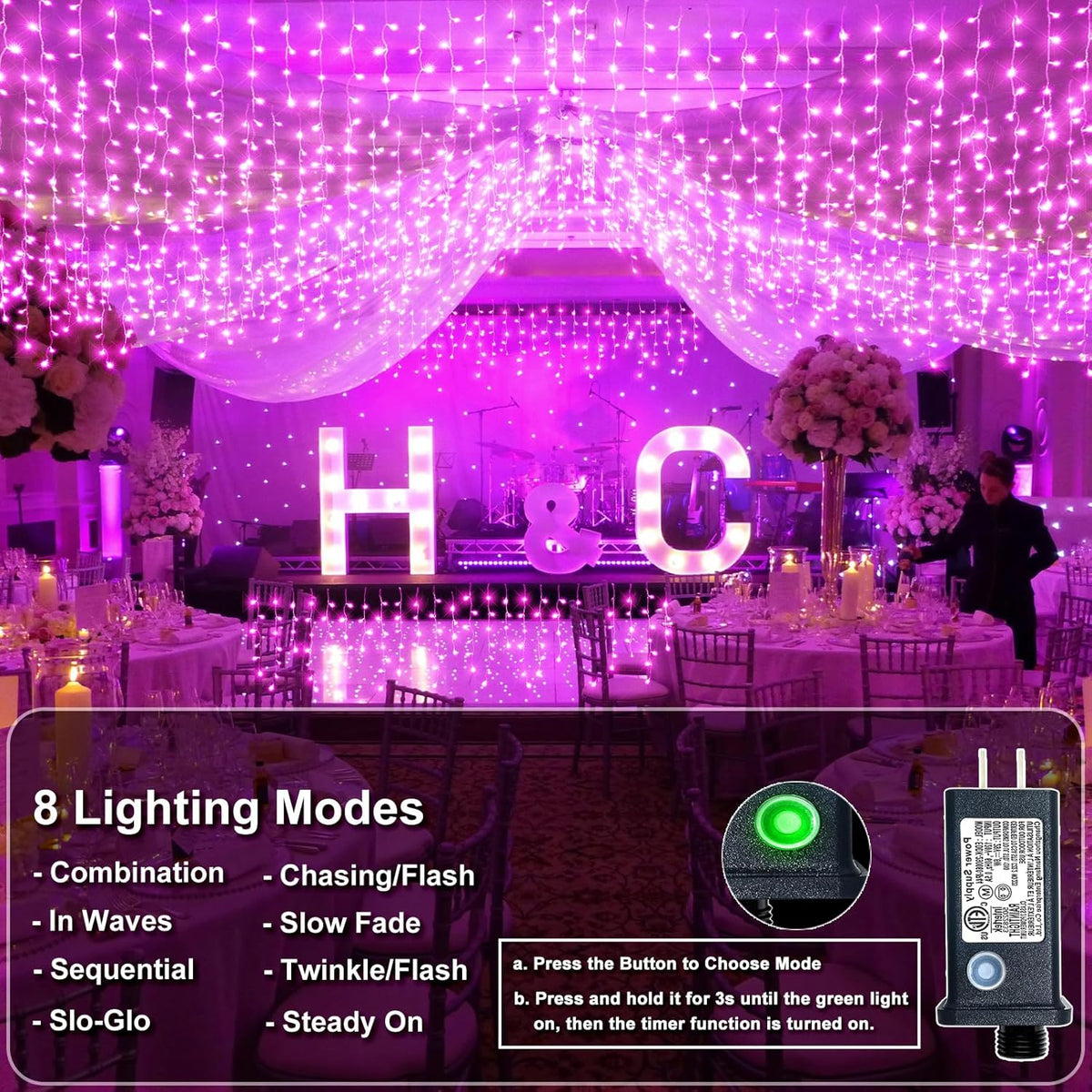 Icicle Christmas Lights Outdoor, 66FT 640 LED Icicle Lights for Outside with 8 Modes Timers, Waterproof Plug in Twinkle String Light for House Yard Eave Garden Party Holiday Decorations, Pink